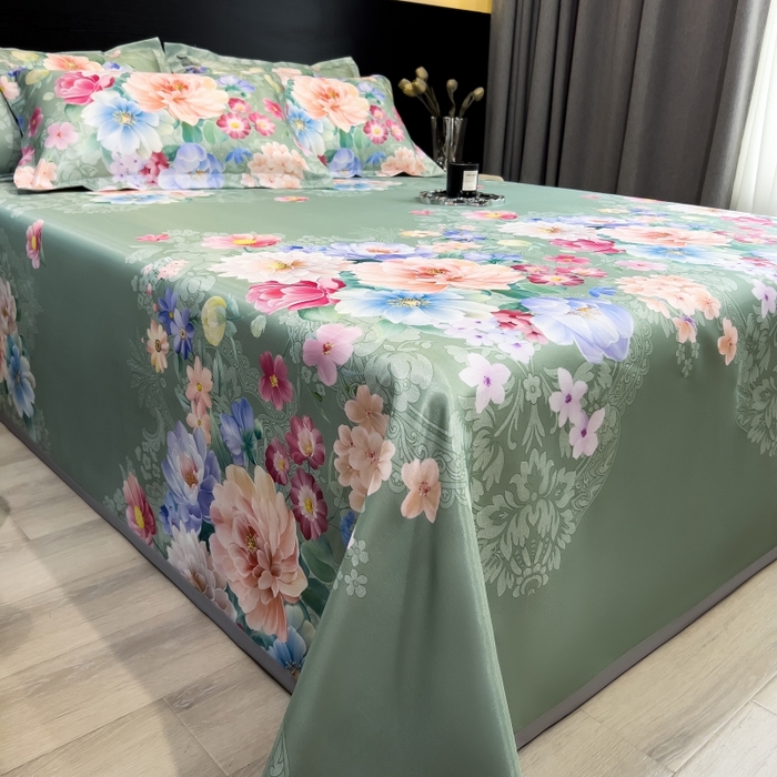 91家纺网 家纺一手货源 找家纺 梵克保罗 2025新款冰丝凉席床单款凉席三件套 繁花