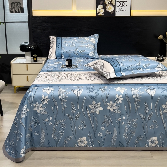 91家纺网 家纺一手货源 找家纺 梵克保罗 2025新款冰丝凉席床单款凉席三件套 观夏