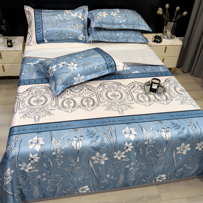 91家纺网 家纺一手货源 找家纺 梵克保罗 2025新款冰丝凉席床单款凉席三件套 观夏