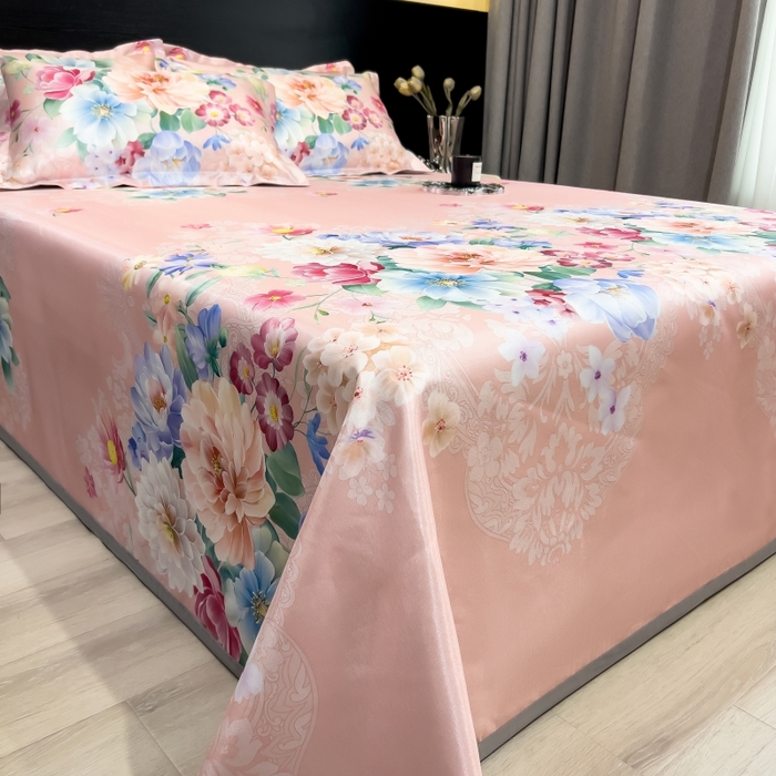 91家纺网 家纺一手货源 找家纺 梵克保罗 2025新款冰丝凉席床单款凉席三件套 海棠花