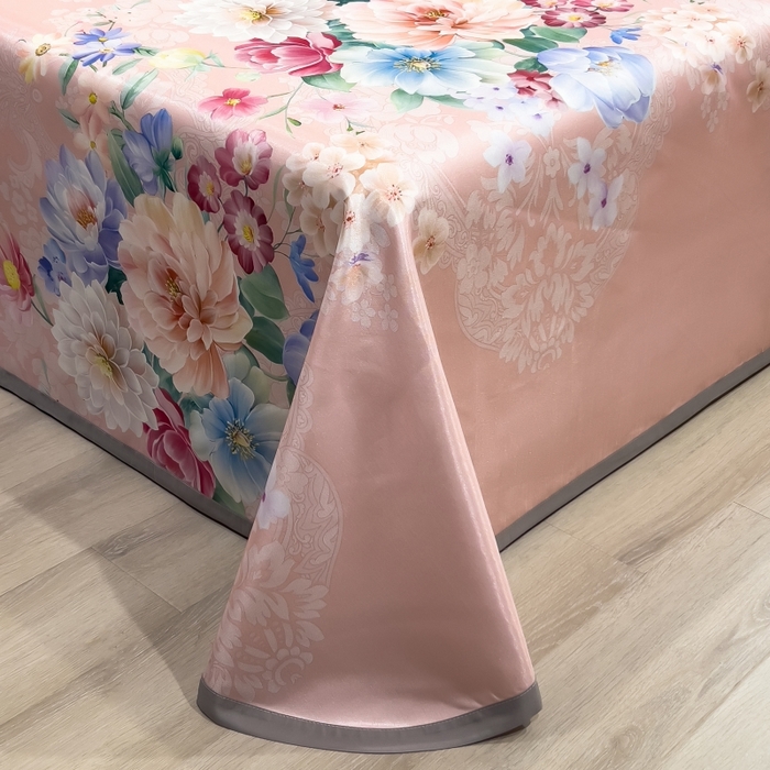 91家纺网 家纺一手货源 找家纺 梵克保罗 2025新款冰丝凉席床单款凉席三件套 海棠花