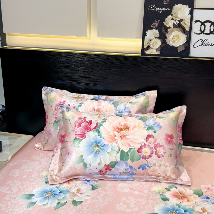 91家纺网 家纺一手货源 找家纺 梵克保罗 2025新款冰丝凉席床单款凉席三件套 海棠花