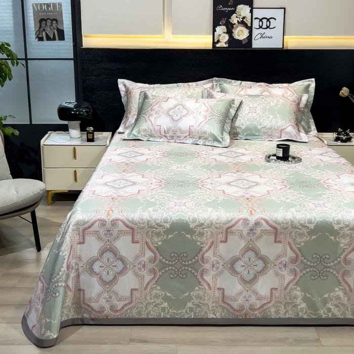 91家纺网 家纺一手货源 找家纺 梵克保罗 2025新款冰丝凉席床单款凉席三件套 卡罗拉