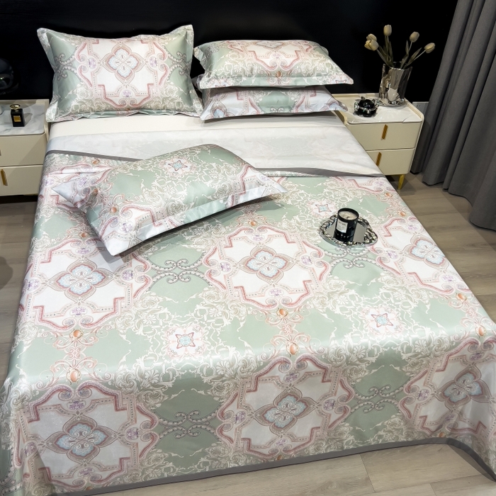 91家纺网 家纺一手货源 找家纺 梵克保罗 2025新款冰丝凉席床单款凉席三件套 卡罗拉