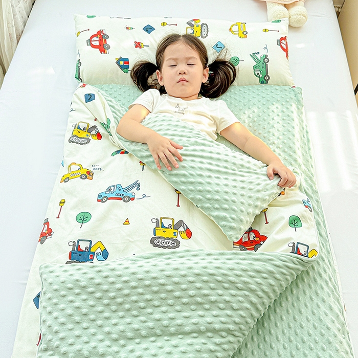 91家纺网 家纺一手货源 找家纺 十九色 2025新款亲肤舒适活套可拆全棉豆豆绒儿童睡袋防踢被 挖掘机