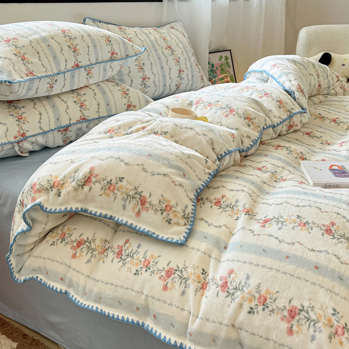 91家纺网 家纺一手货源 找家纺 （总）如一 2025高克重牛奶绒印花三角针工艺四件套