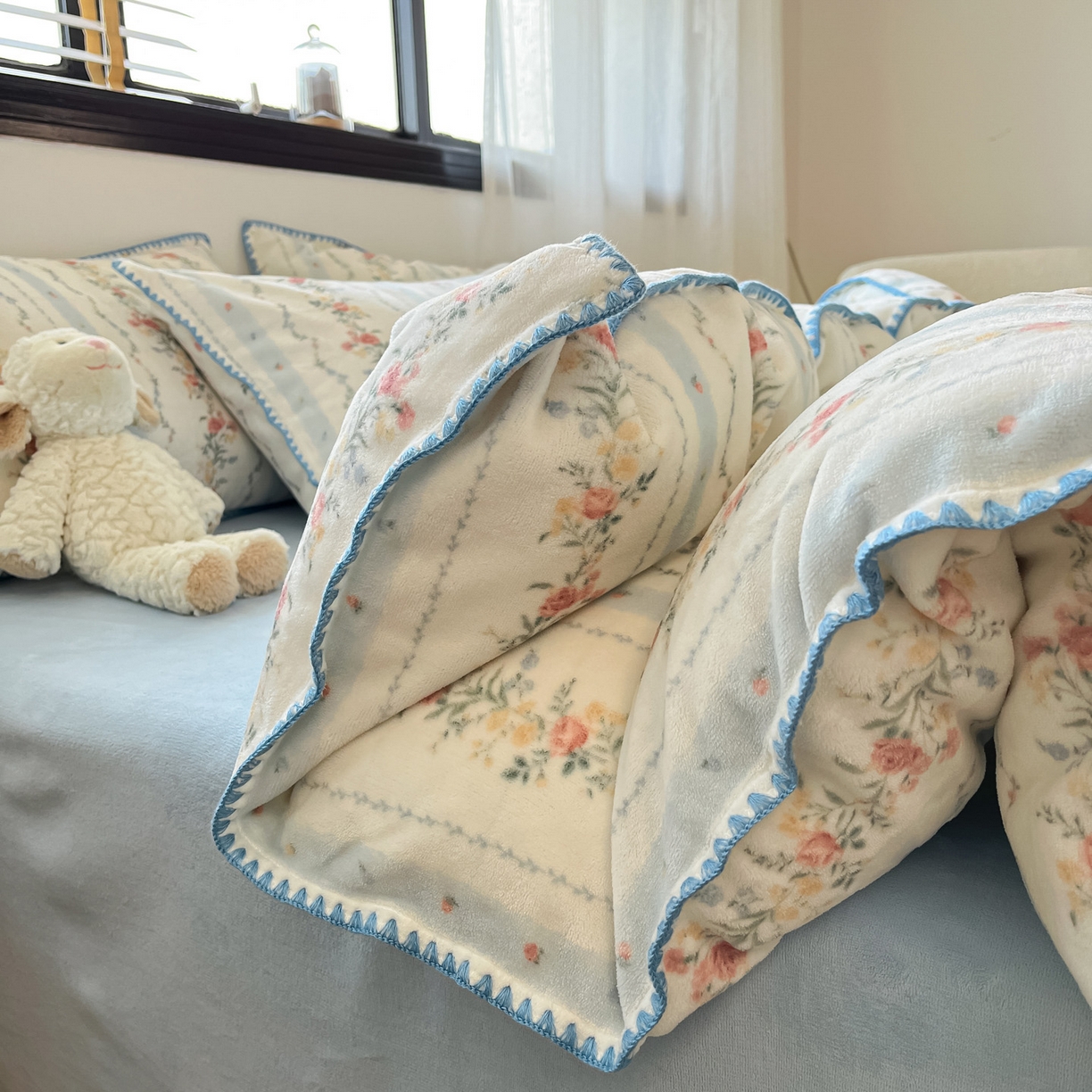 91家纺网 家纺一手货源 找家纺 （总）如一 2025高克重牛奶绒印花三角针工艺四件套