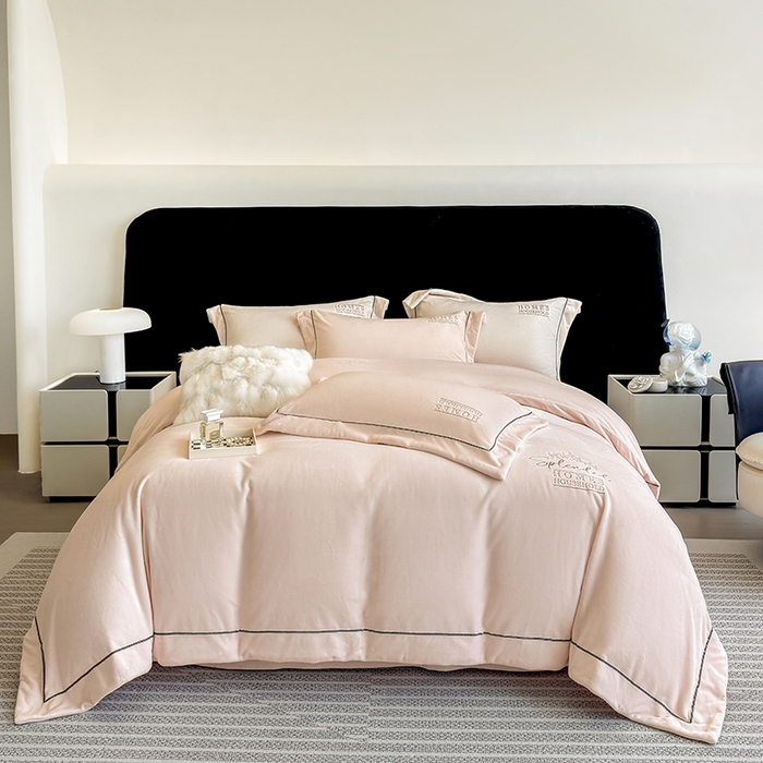 席之家 2025新款75D高克重雅丝绒全消光A类母婴级280克雅丝绒四件套-皇冠 皇冠-粉玉