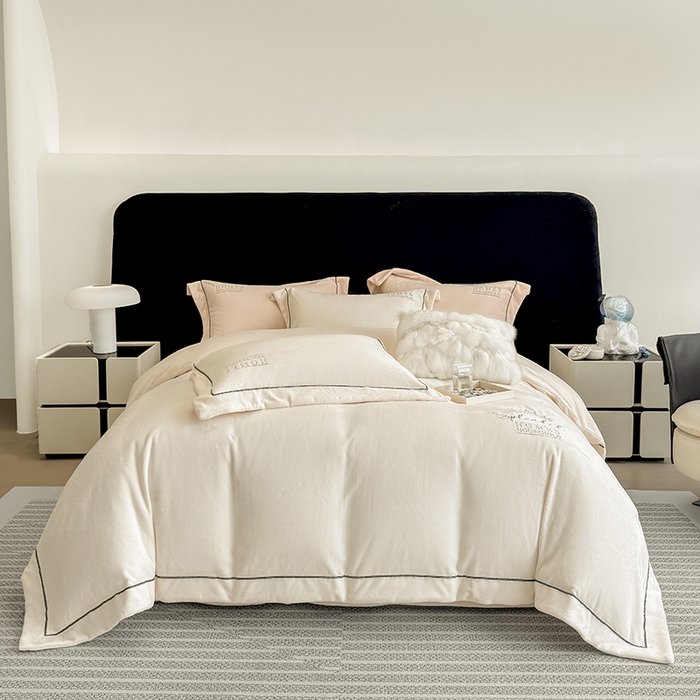 席之家 2025新款75D高克重雅丝绒全消光A类母婴级280克雅丝绒四件套-皇冠 皇冠-米白