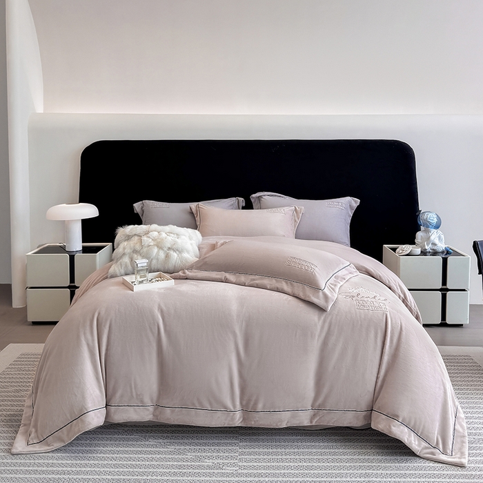 席之家 2025新款75D高克重雅丝绒全消光A类母婴级280克雅丝绒四件套-皇冠 皇冠-浅驼