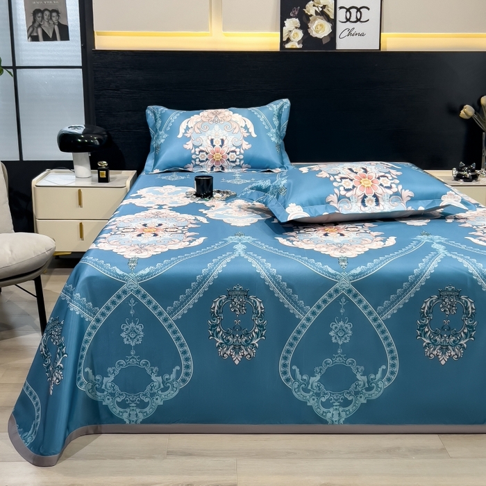 91家纺网 家纺一手货源 找家纺 梵克保罗 2025新款冰丝凉席床单款凉席三件套 卡米拉