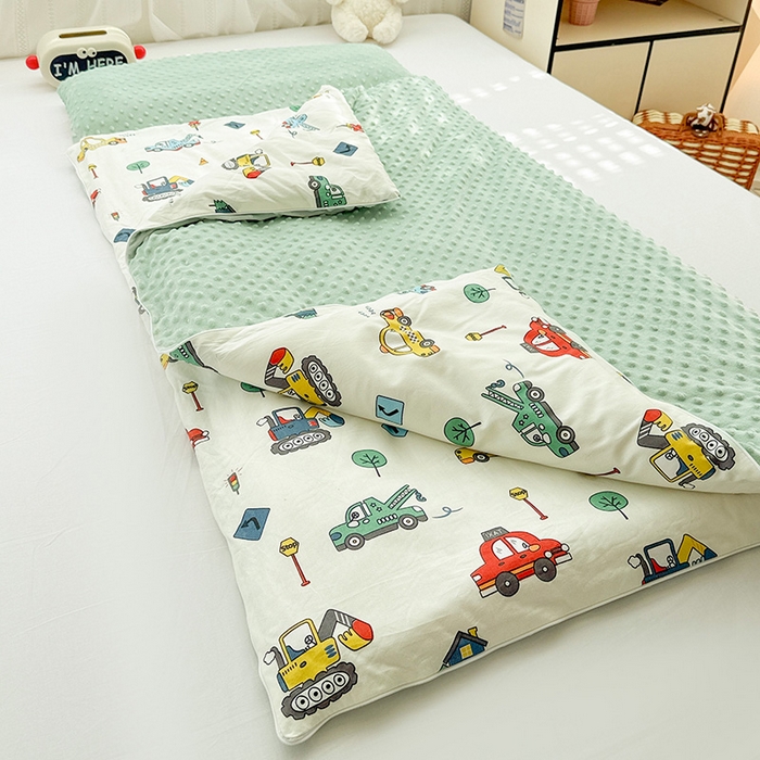 91家纺网 家纺一手货源 找家纺 十九色 2025新款亲肤舒适活套可拆全棉豆豆绒儿童睡袋防踢被 挖掘机