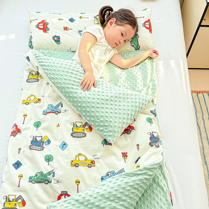 91家纺网 家纺一手货源 找家纺 十九色 2025新款亲肤舒适活套可拆全棉豆豆绒儿童睡袋防踢被 挖掘机