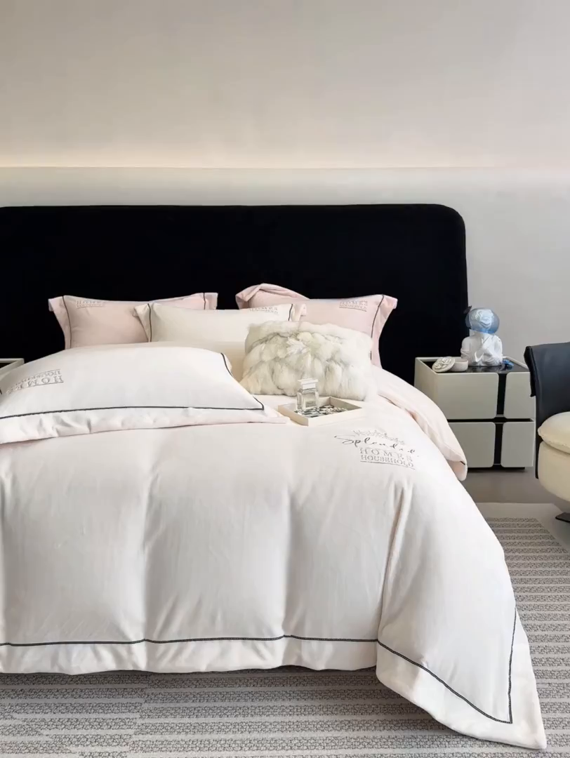 91家纺网 家纺一手货源 找家纺 席之家 2025新款75D高克重雅丝绒全消光A类母婴级280克雅丝绒四件套-皇冠 皇冠-米白