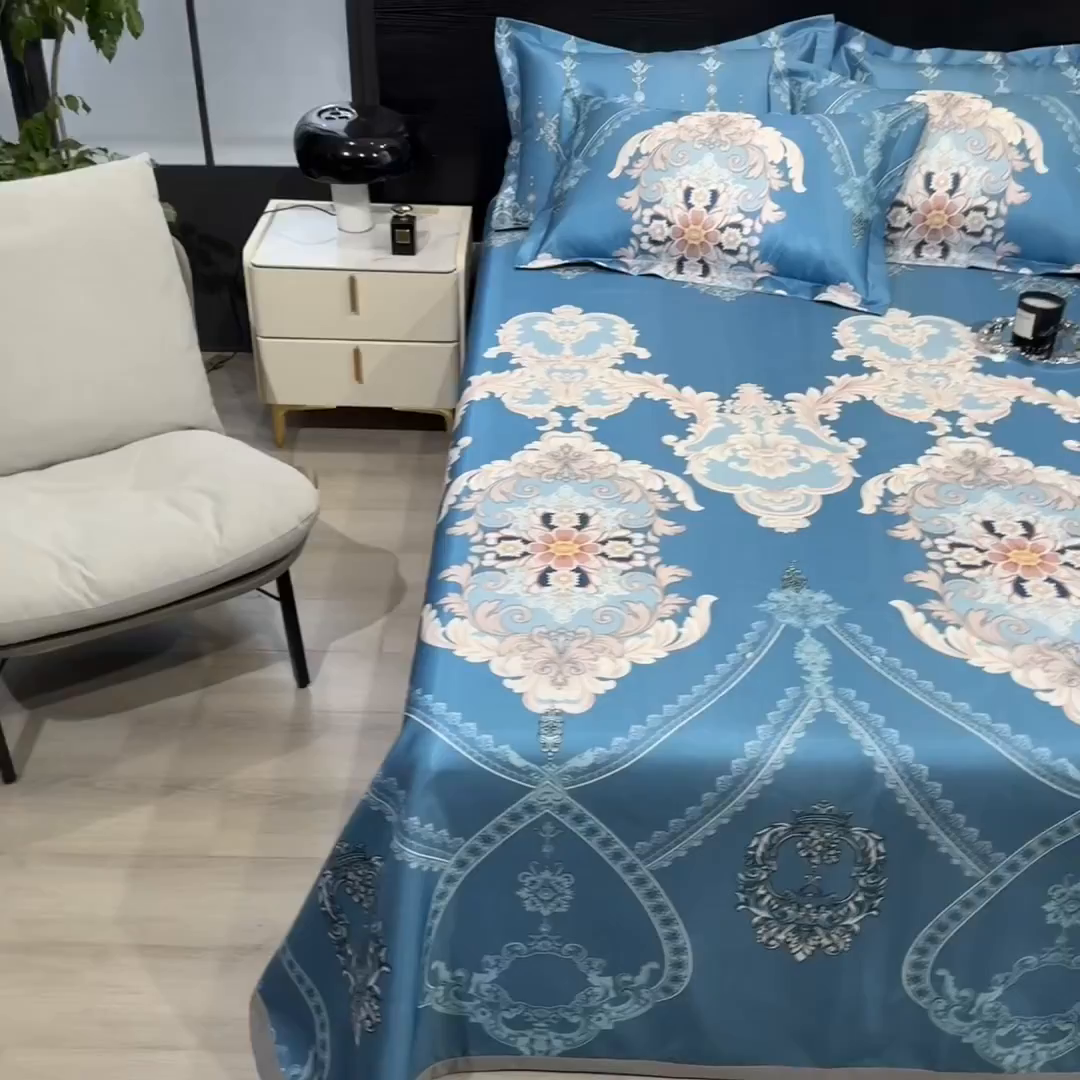 91家纺网 家纺一手货源 找家纺 梵克保罗 2025新款冰丝凉席床单款凉席三件套 卡米拉