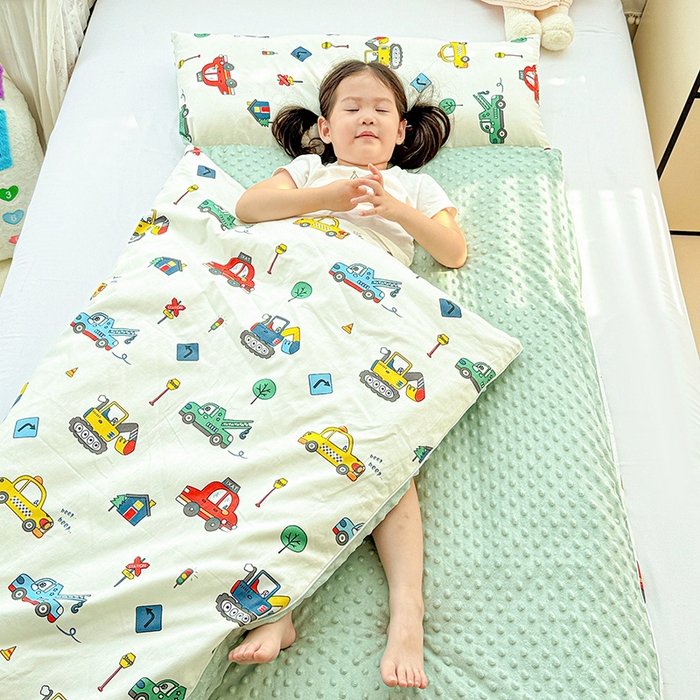 91家纺网 家纺一手货源 找家纺 十九色 2025新款亲肤舒适活套可拆全棉豆豆绒儿童睡袋防踢被 挖掘机