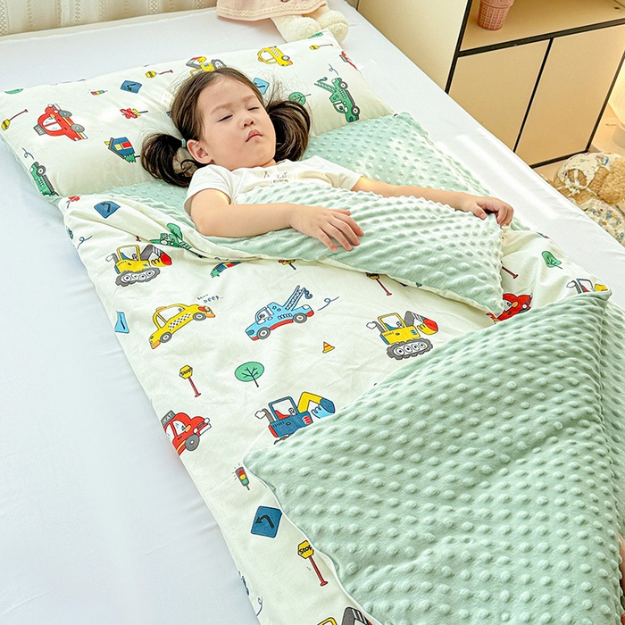 91家纺网 家纺一手货源 找家纺 十九色 2025新款亲肤舒适活套可拆全棉豆豆绒儿童睡袋防踢被 挖掘机