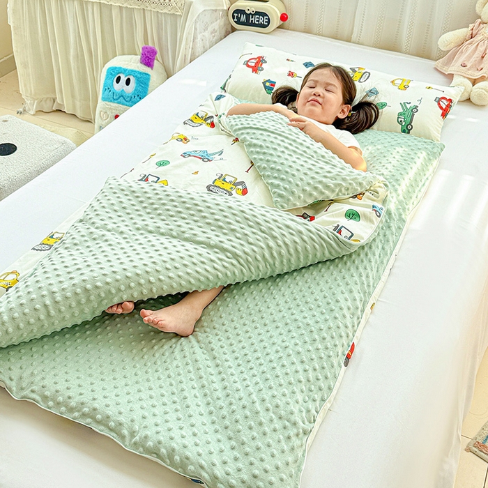 91家纺网 家纺一手货源 找家纺 十九色 2025新款亲肤舒适活套可拆全棉豆豆绒儿童睡袋防踢被 挖掘机