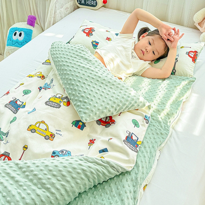 91家纺网 家纺一手货源 找家纺 十九色 2025新款亲肤舒适活套可拆全棉豆豆绒儿童睡袋防踢被 挖掘机