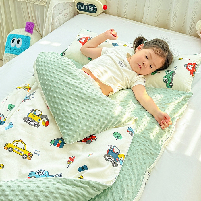 91家纺网 家纺一手货源 找家纺 十九色 2025新款亲肤舒适活套可拆全棉豆豆绒儿童睡袋防踢被 挖掘机