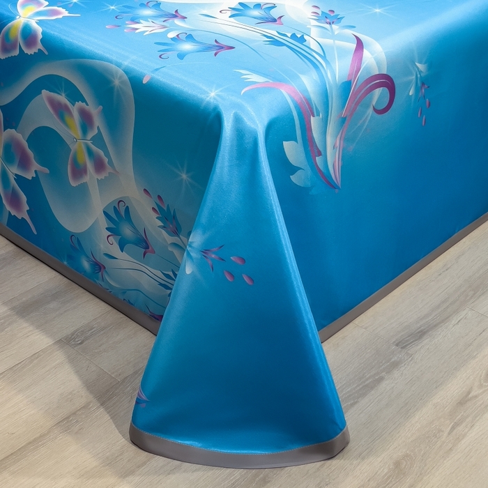 91家纺网 家纺一手货源 找家纺 梵克保罗 2025新款冰丝凉席床单款凉席三件套 蓝色蝶海