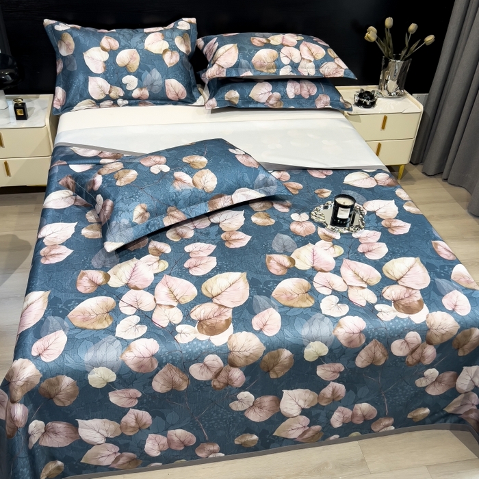 91家纺网 家纺一手货源 找家纺 梵克保罗 2025新款冰丝凉席床单款凉席三件套 绿意