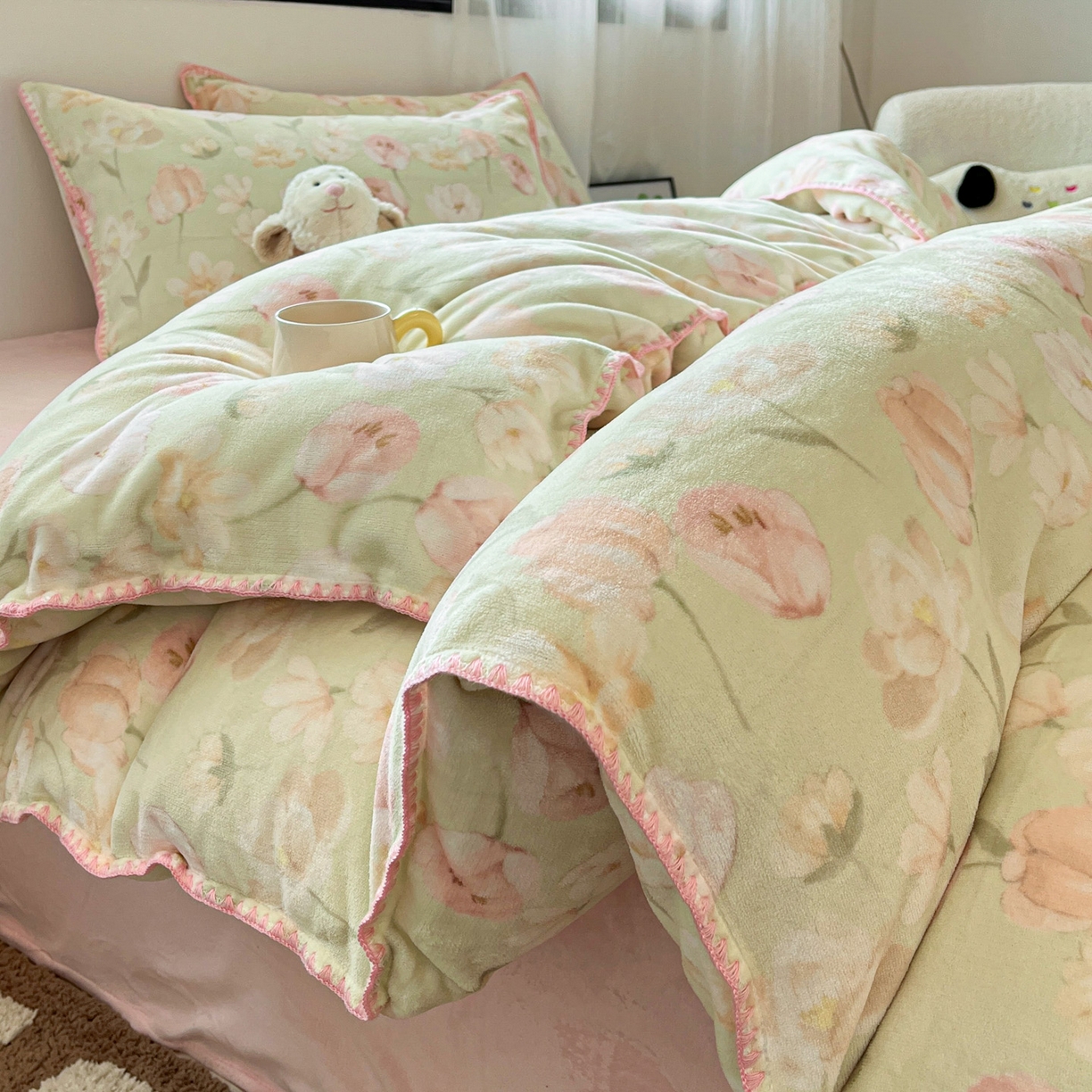 91家纺网 家纺一手货源 找家纺 （总）如一 2025高克重牛奶绒印花三角针工艺四件套