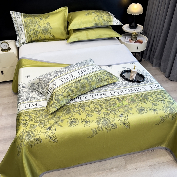 91家纺网 家纺一手货源 找家纺 梵克保罗 2025新款冰丝凉席床单款凉席三件套 绿玉薄荷