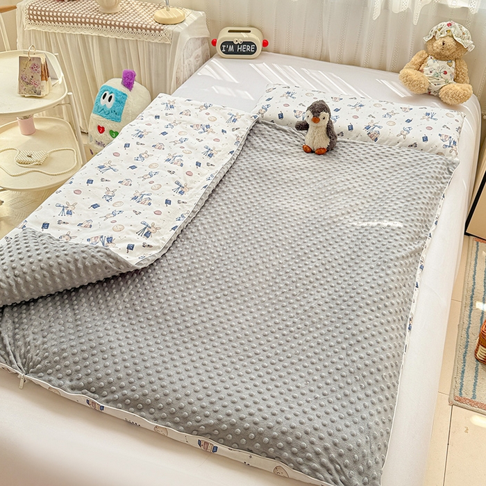 91家纺网 家纺一手货源 找家纺 十九色 2025新款亲肤舒适活套可拆全棉豆豆绒儿童睡袋防踢被 望远镜