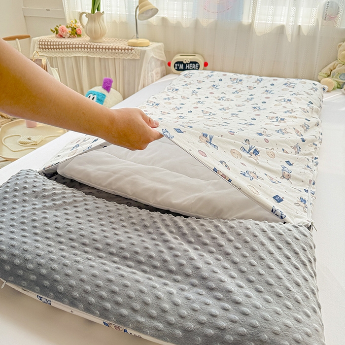 91家纺网 家纺一手货源 找家纺 十九色 2025新款亲肤舒适活套可拆全棉豆豆绒儿童睡袋防踢被 望远镜