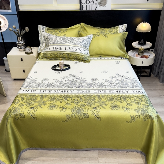 91家纺网 家纺一手货源 找家纺 梵克保罗 2025新款冰丝凉席床单款凉席三件套 绿玉薄荷