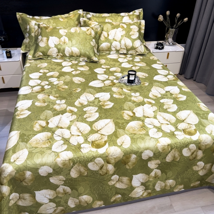 91家纺网 家纺一手货源 找家纺 梵克保罗 2025新款冰丝凉席床单款凉席三件套 绿洲