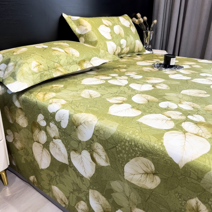 91家纺网 家纺一手货源 找家纺 梵克保罗 2025新款冰丝凉席床单款凉席三件套 绿洲