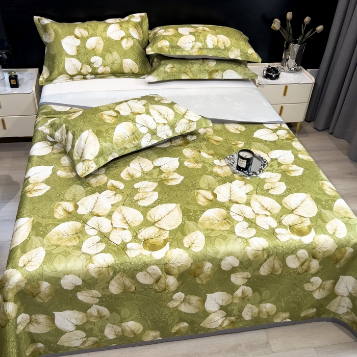 91家纺网 家纺一手货源 找家纺 梵克保罗 2025新款冰丝凉席床单款凉席三件套 绿洲