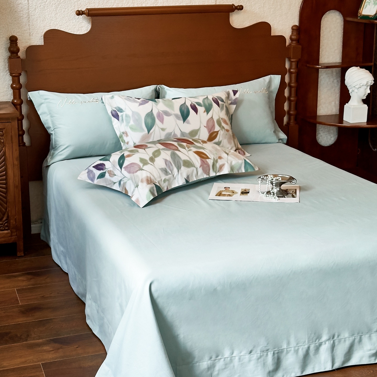 91家纺网 家纺一手货源 找家纺 由丽家纺 2025新款亲肤全棉纯棉磨毛印加绣四件套 景秋-绿