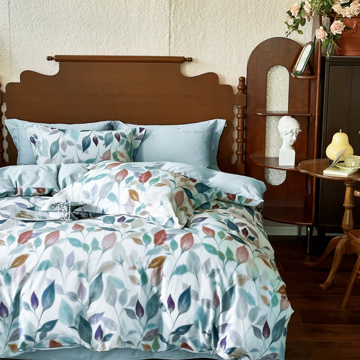 91家纺网 家纺一手货源 找家纺 由丽家纺 2025新款亲肤全棉纯棉磨毛印加绣四件套 景秋-绿