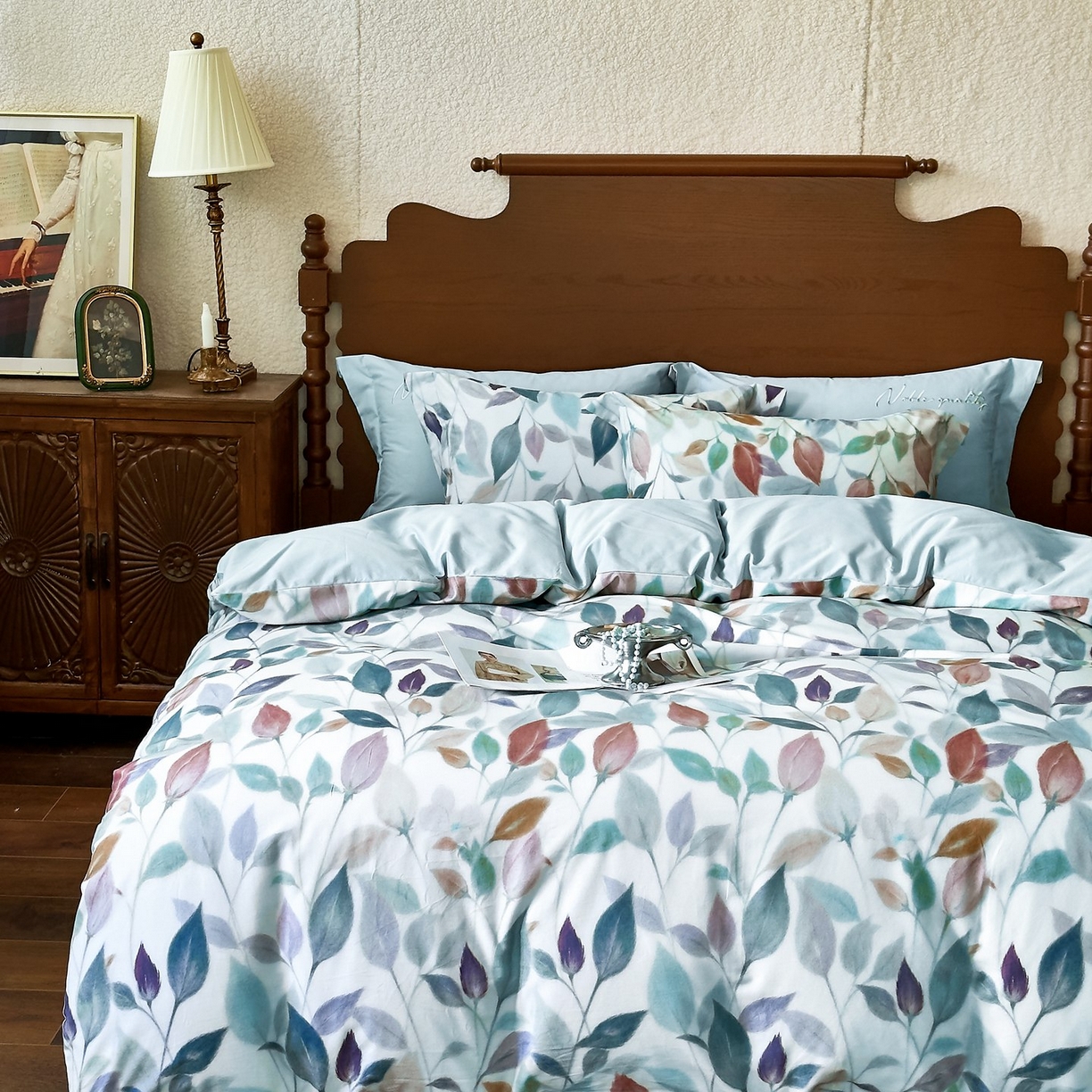 91家纺网 家纺一手货源 找家纺 由丽家纺 2025新款亲肤全棉纯棉磨毛印加绣四件套 景秋-绿