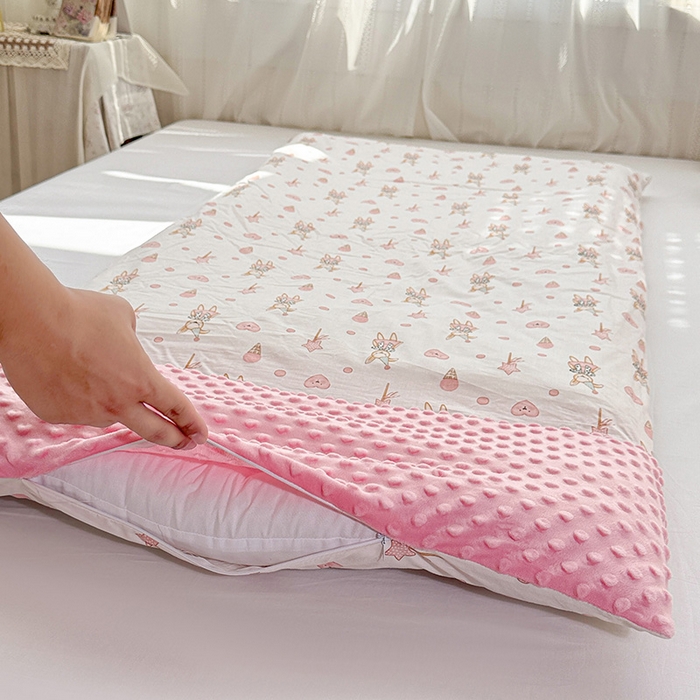 91家纺网 家纺一手货源 找家纺 十九色 2025新款亲肤舒适活套可拆全棉豆豆绒儿童睡袋防踢被 幸运兔