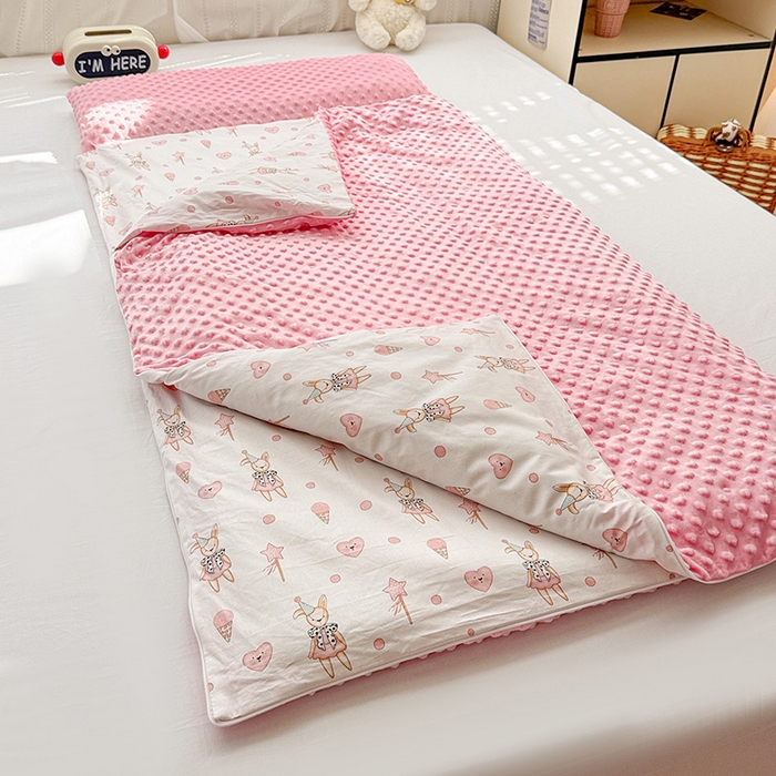 91家纺网 家纺一手货源 找家纺 十九色 2025新款亲肤舒适活套可拆全棉豆豆绒儿童睡袋防踢被 幸运兔