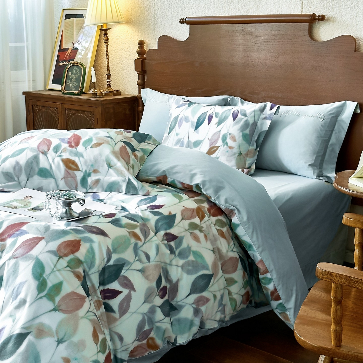 91家纺网 家纺一手货源 找家纺 由丽家纺 2025新款亲肤全棉纯棉磨毛印加绣四件套 景秋-绿