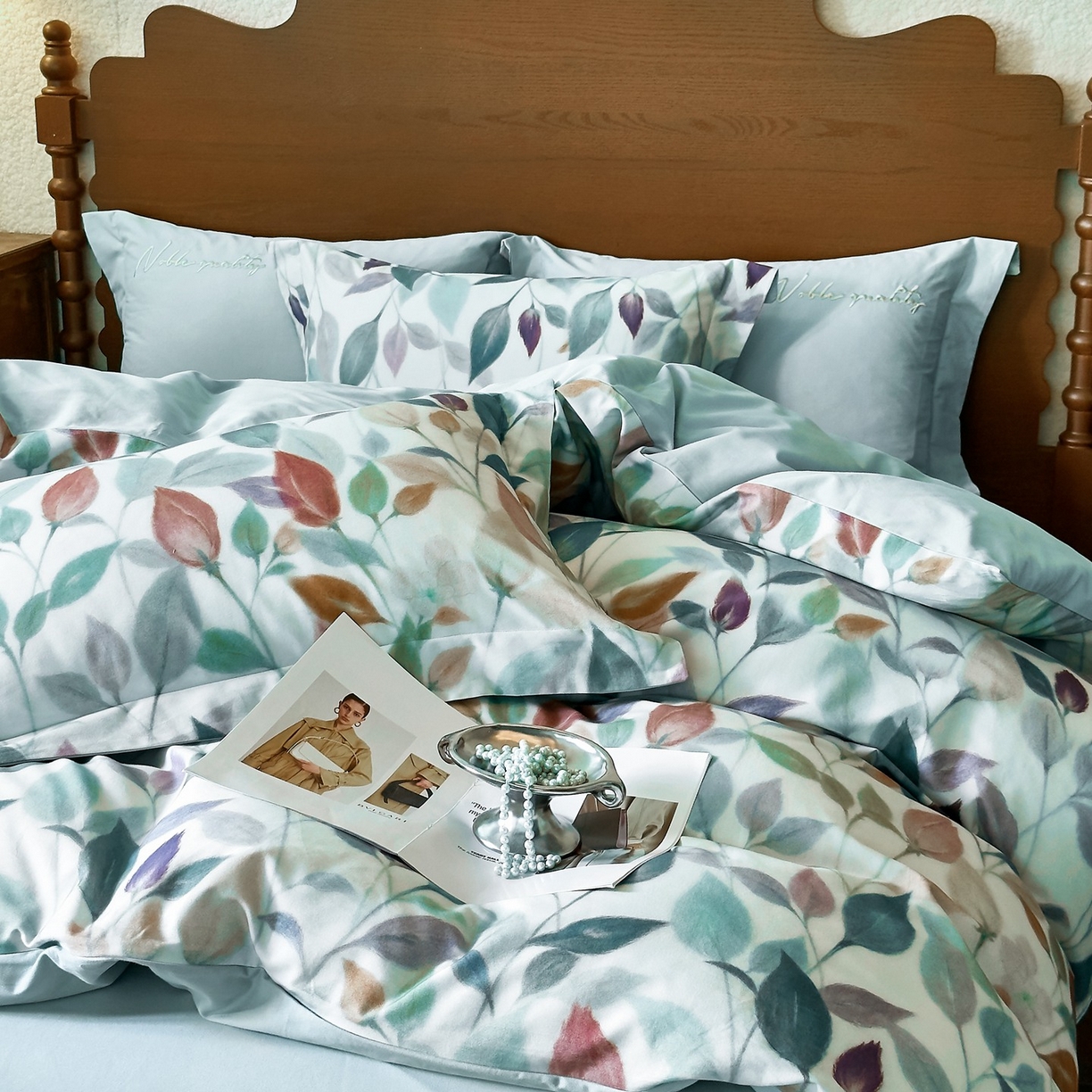 91家纺网 家纺一手货源 找家纺 由丽家纺 2025新款亲肤全棉纯棉磨毛印加绣四件套 景秋-绿