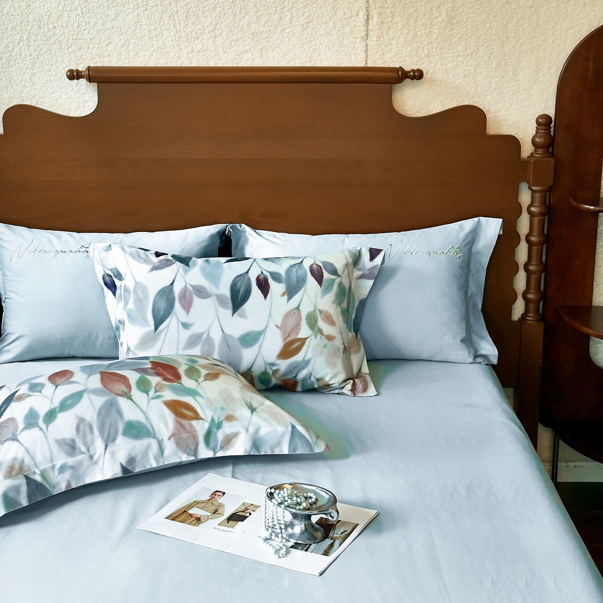 91家纺网 家纺一手货源 找家纺 由丽家纺 2025新款亲肤全棉纯棉磨毛印加绣四件套 景秋-绿