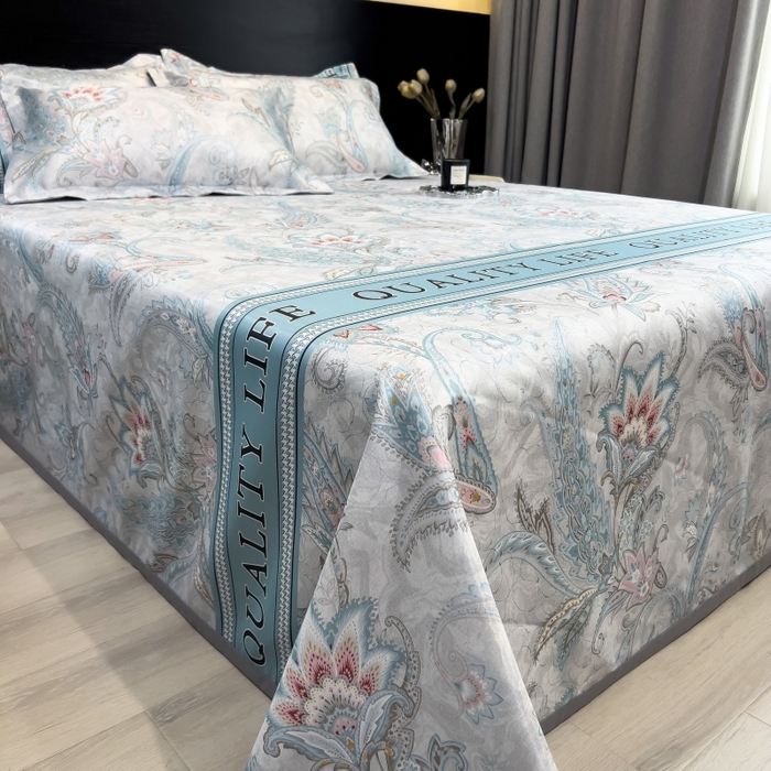 91家纺网 家纺一手货源 找家纺 梵克保罗 2025新款冰丝凉席床单款凉席三件套 洛丽塔