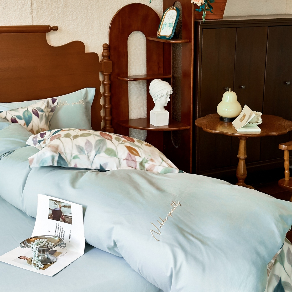 91家纺网 家纺一手货源 找家纺 由丽家纺 2025新款亲肤全棉纯棉磨毛印加绣四件套 景秋-绿