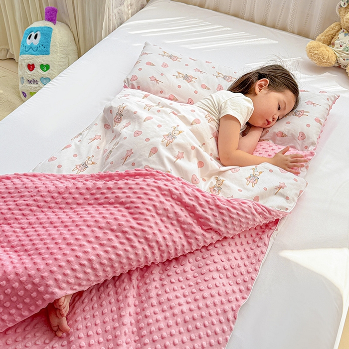 91家纺网 家纺一手货源 找家纺 十九色 2025新款亲肤舒适活套可拆全棉豆豆绒儿童睡袋防踢被 幸运兔