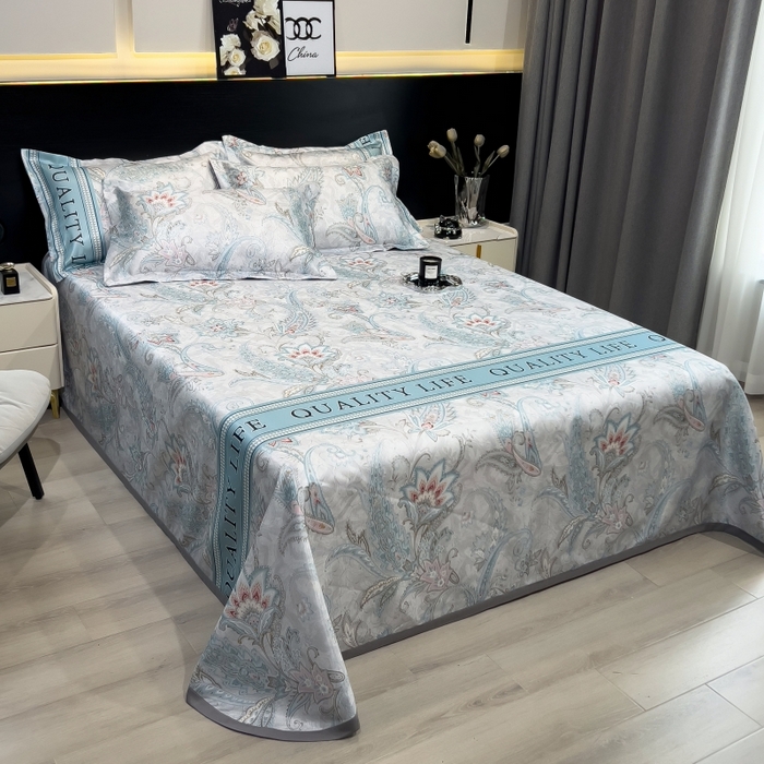 91家纺网 家纺一手货源 找家纺 梵克保罗 2025新款冰丝凉席床单款凉席三件套 洛丽塔