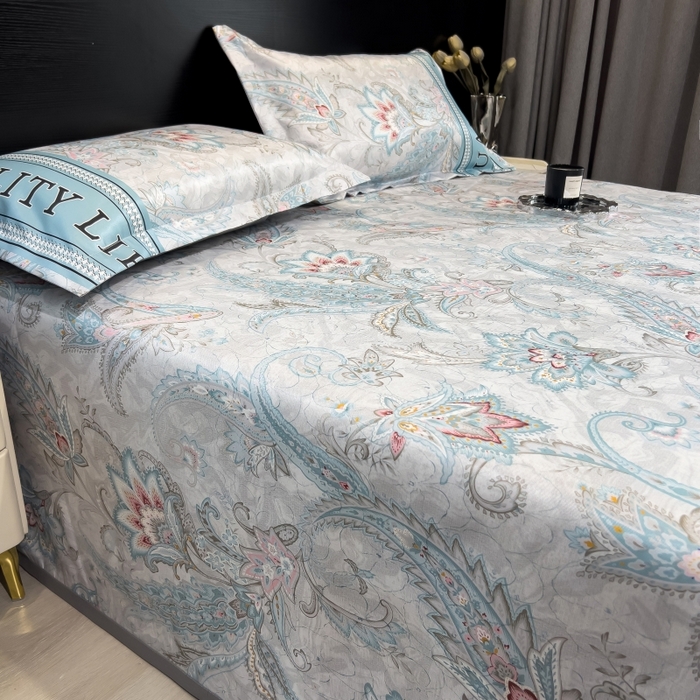 91家纺网 家纺一手货源 找家纺 梵克保罗 2025新款冰丝凉席床单款凉席三件套 洛丽塔