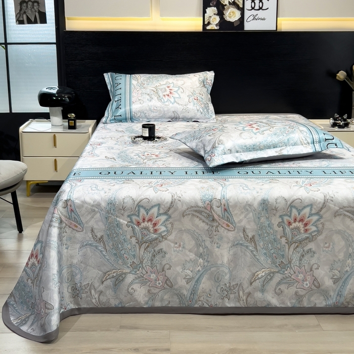 91家纺网 家纺一手货源 找家纺 梵克保罗 2025新款冰丝凉席床单款凉席三件套 洛丽塔