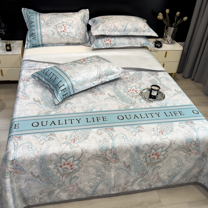 91家纺网 家纺一手货源 找家纺 梵克保罗 2025新款冰丝凉席床单款凉席三件套 洛丽塔