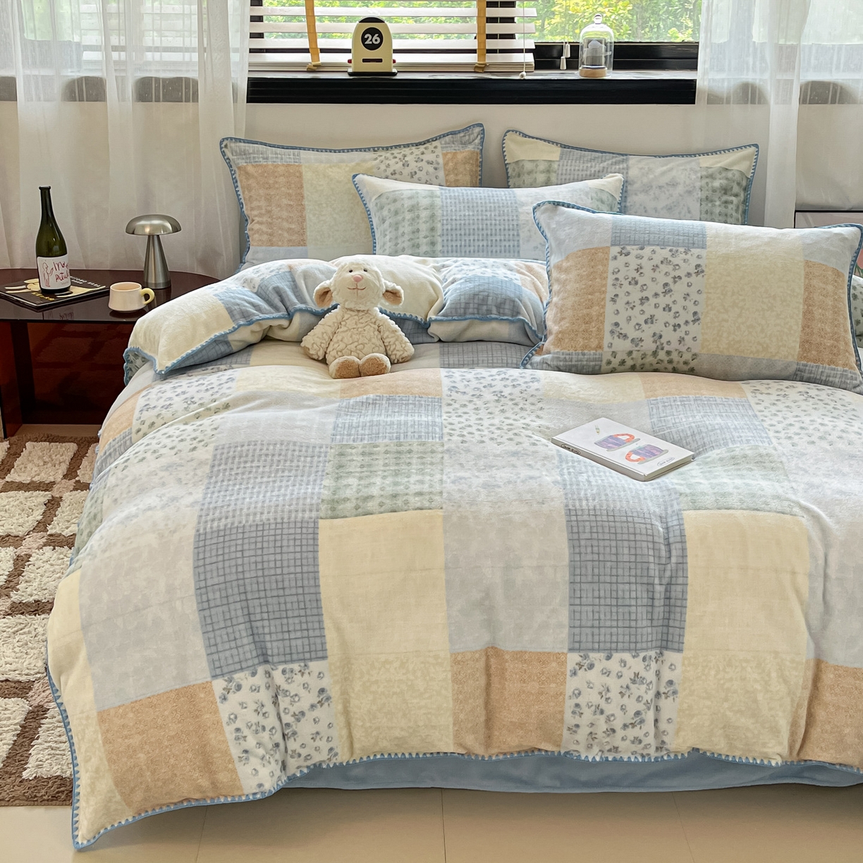 91家纺网 家纺一手货源 找家纺 如一 2025高克重牛奶绒印花三角针工艺四件套 花期